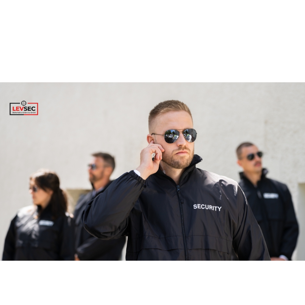 Levsec Sicherheit Team vor Firmenfahrzeugen